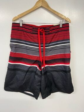 Op Stripe Board Short Black Red Gray White Size M NWT